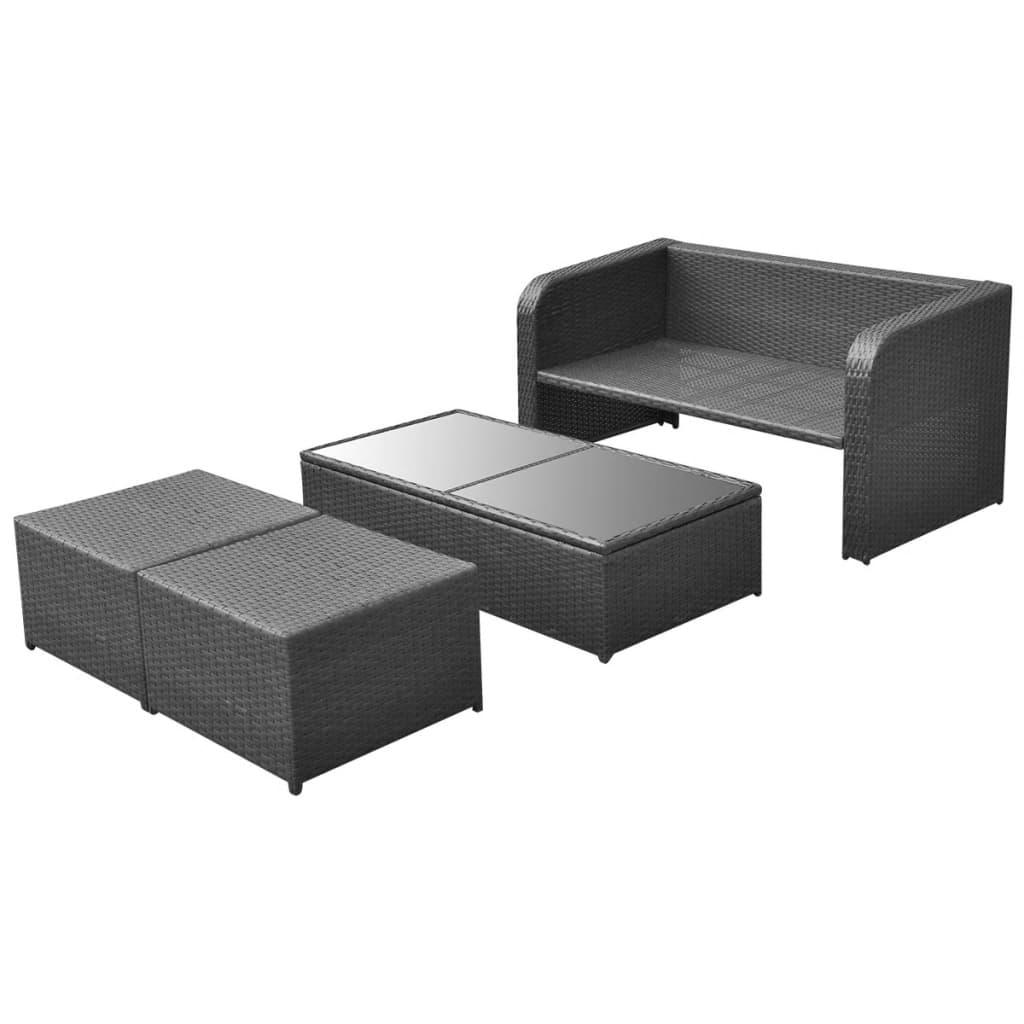 4 Piece Patio Lounge Set with Cushions Poly Rattan Black at Set Shop and Smile