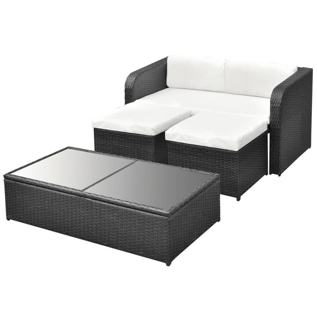 4 Piece Patio Lounge Set with Cushions Poly Rattan Black at Set Shop and Smile