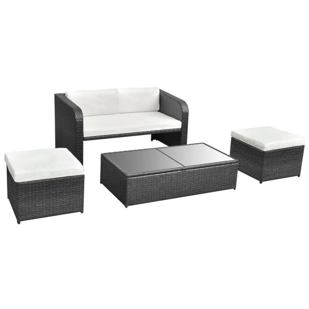 4 Piece Patio Lounge Set with Cushions Poly Rattan Black at Set Shop and Smile