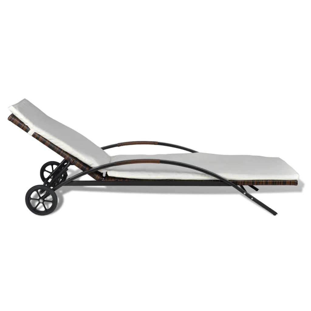 Sun Lounger with Cushion & Wheels Poly Rattan Brown at Set Shop and Smile