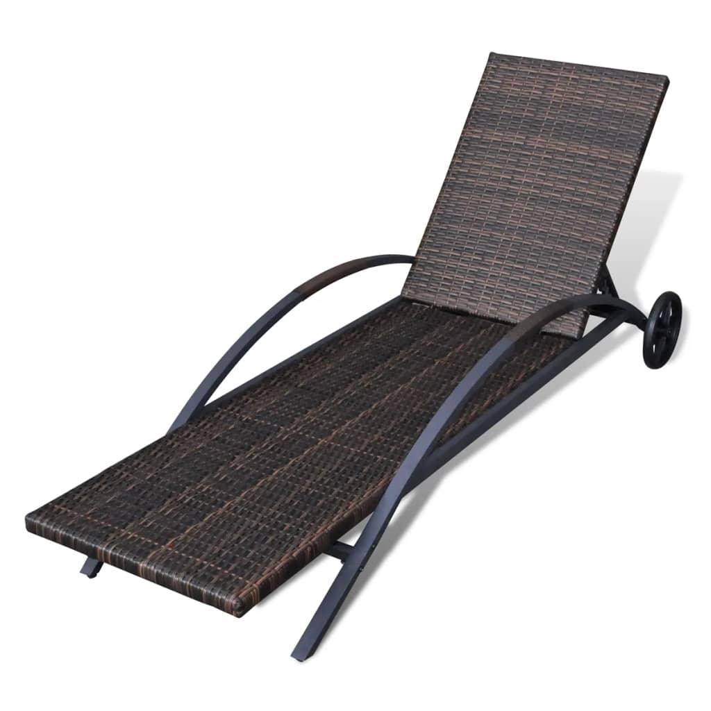 Sun Lounger with Cushion & Wheels Poly Rattan Brown at Set Shop and Smile