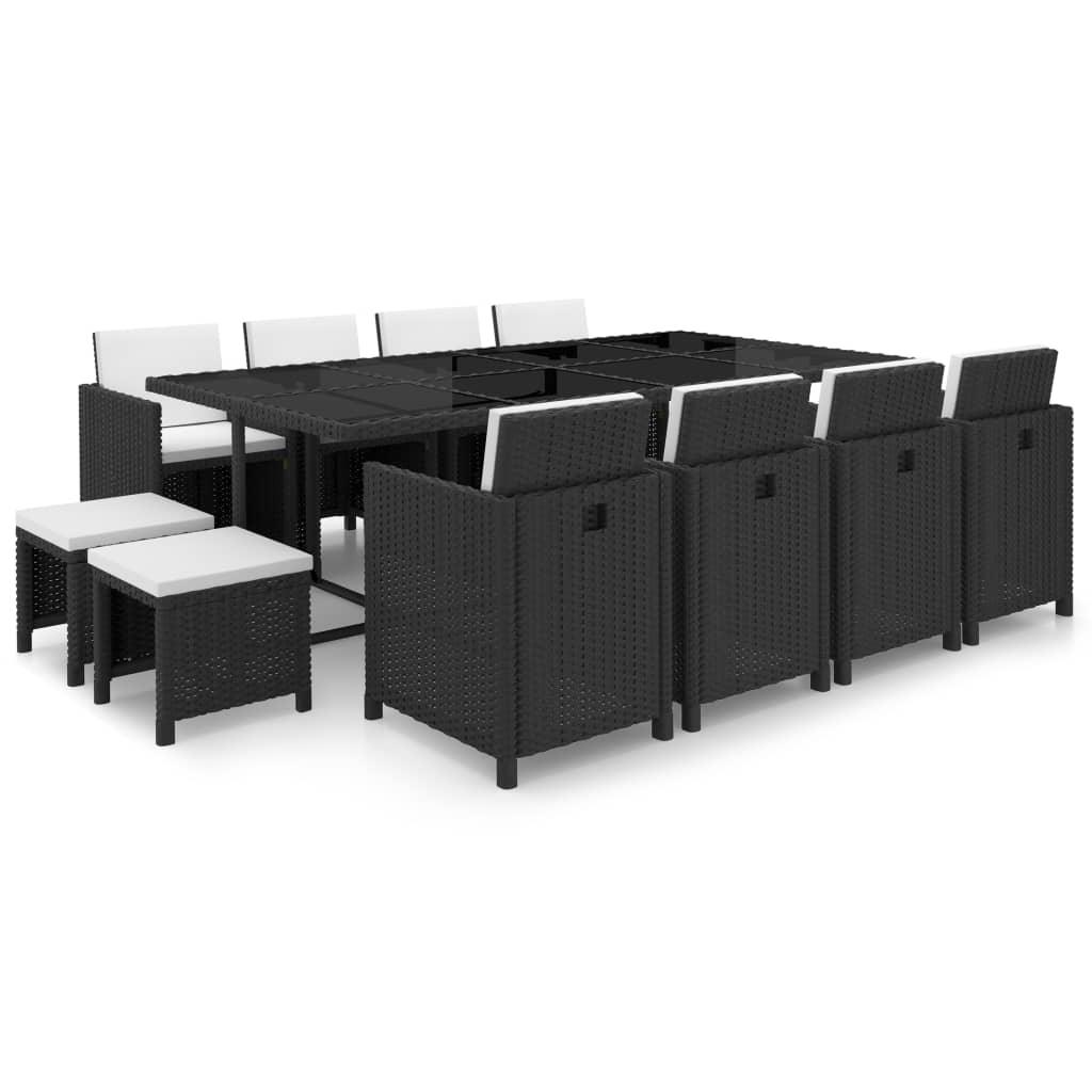 13 Piece Patio Dining Set with Cushions Poly Rattan Black at Set Shop and Smile