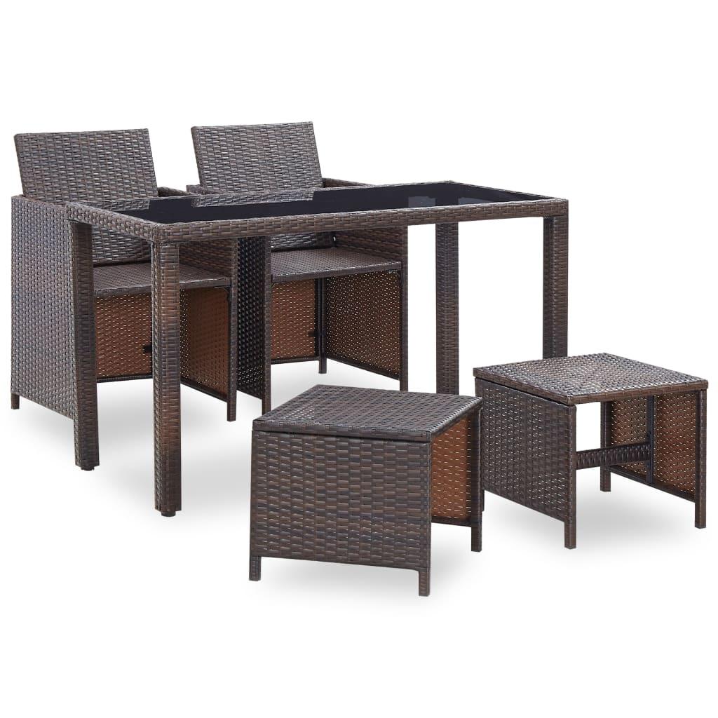 5 Piece Patio Dining Set with Cushions Poly Rattan Brown at Set Shop and Smile