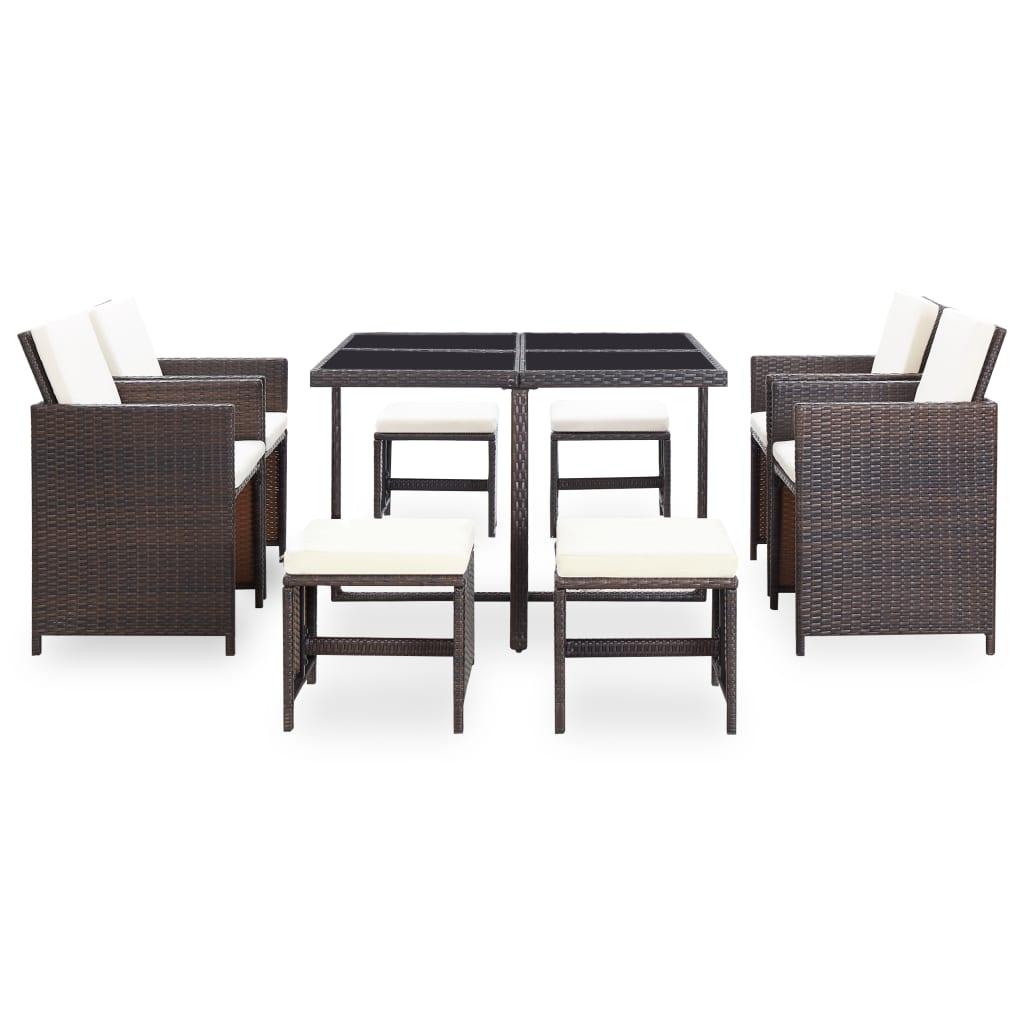 9 Piece Patio Dining Set with Cushions Poly Rattan Brown at Set Shop and Smile