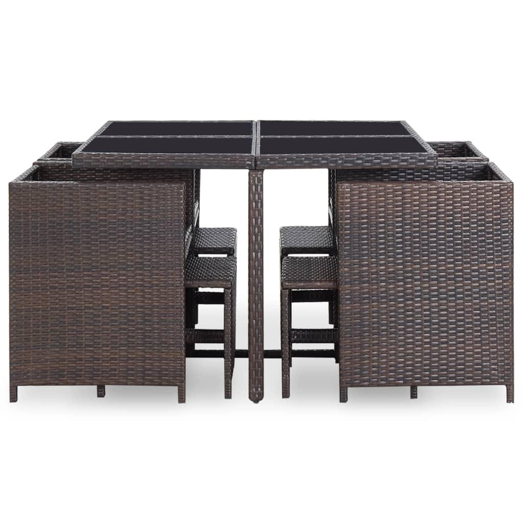 9 Piece Patio Dining Set with Cushions Poly Rattan Brown at Set Shop and Smile