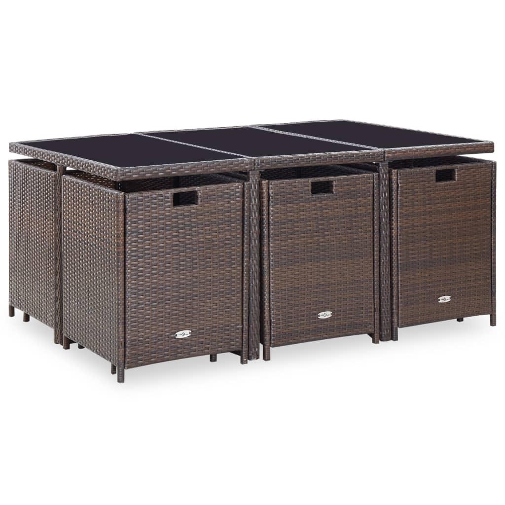 11 Piece Patio Dining Set with Cushions Poly Rattan Brown at Set Shop and Smile