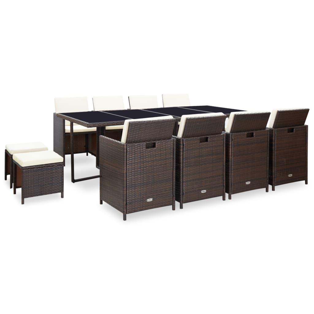 13 Piece Patio Dining Set with Cushions Poly Rattan Brown at Set Shop and Smile