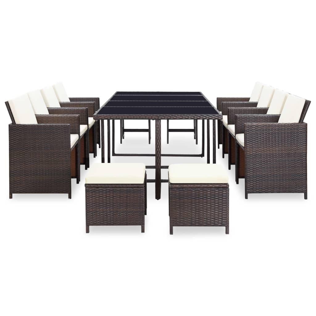 13 Piece Patio Dining Set with Cushions Poly Rattan Brown at Set Shop and Smile
