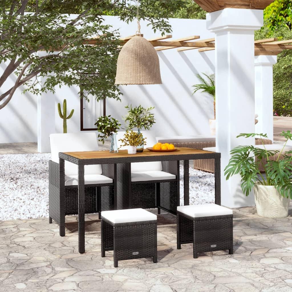 5 Piece Patio Dining Set Poly Rattan and Acacia Wood Black at Set Shop and Smile