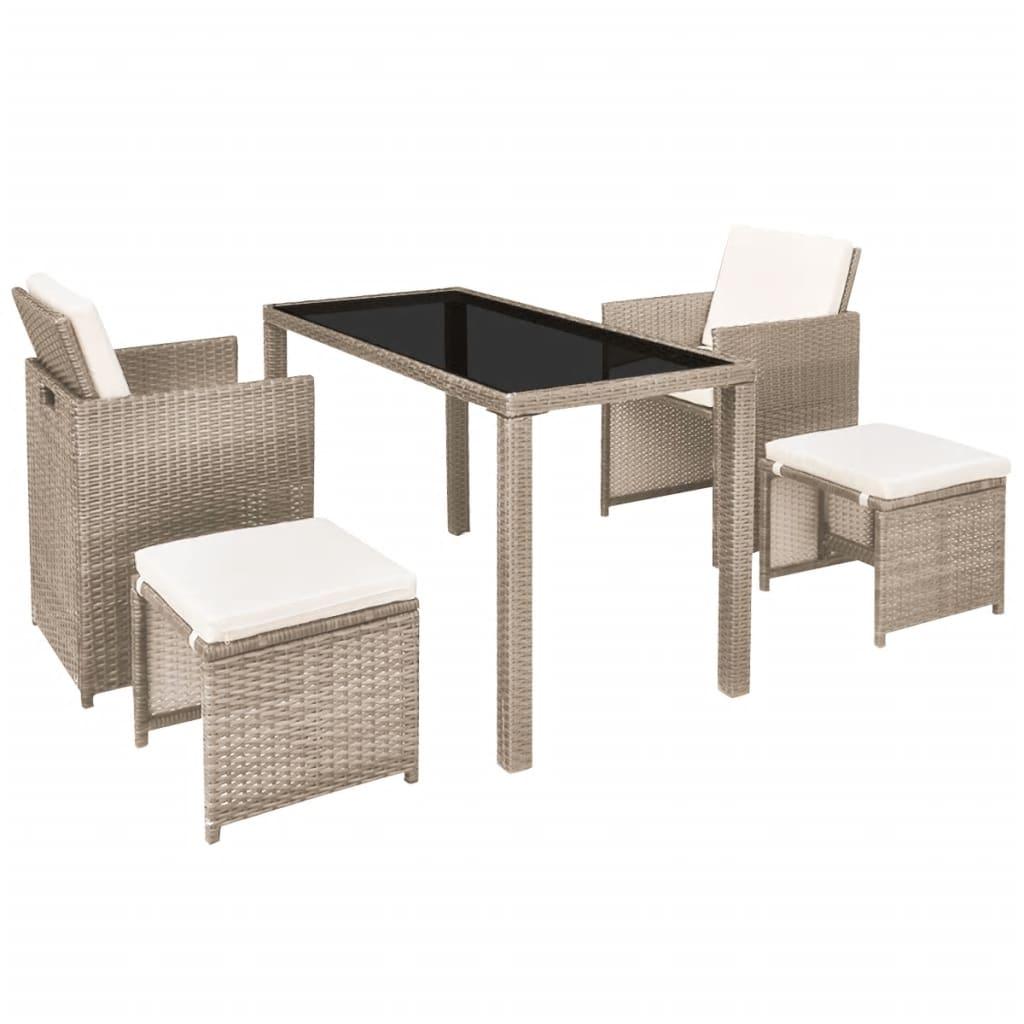 5 Piece Patio Dining Set with Cushions Poly Rattan Beige at Set Shop and Smile