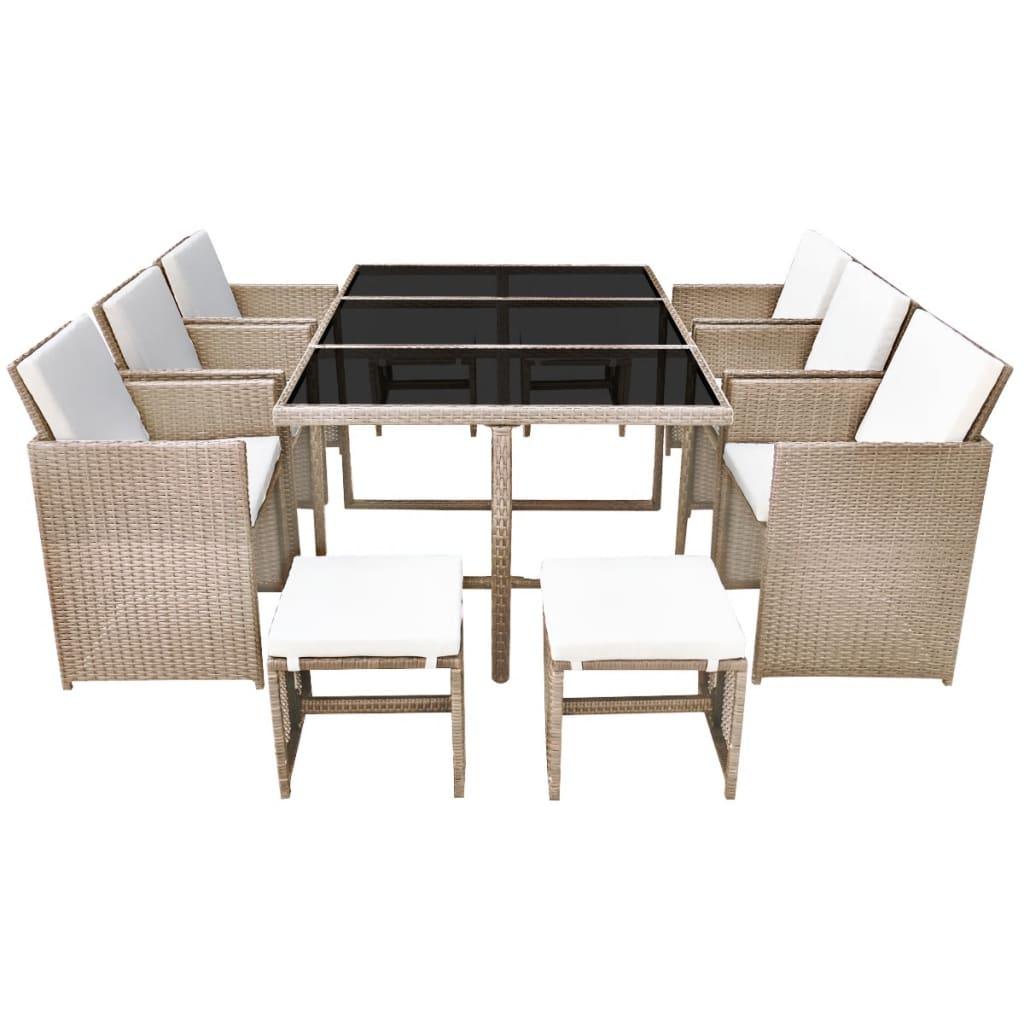 11 Piece Patio Dining Set with Cushions Poly Rattan Beige at Set Shop and Smile