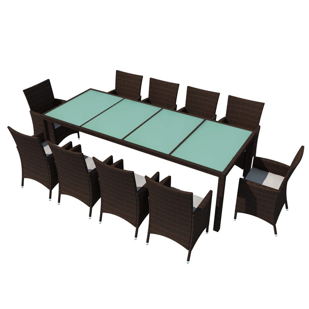 11 Piece Patio Dining Set with Cushions Poly Rattan Brown at Set Shop and Smile