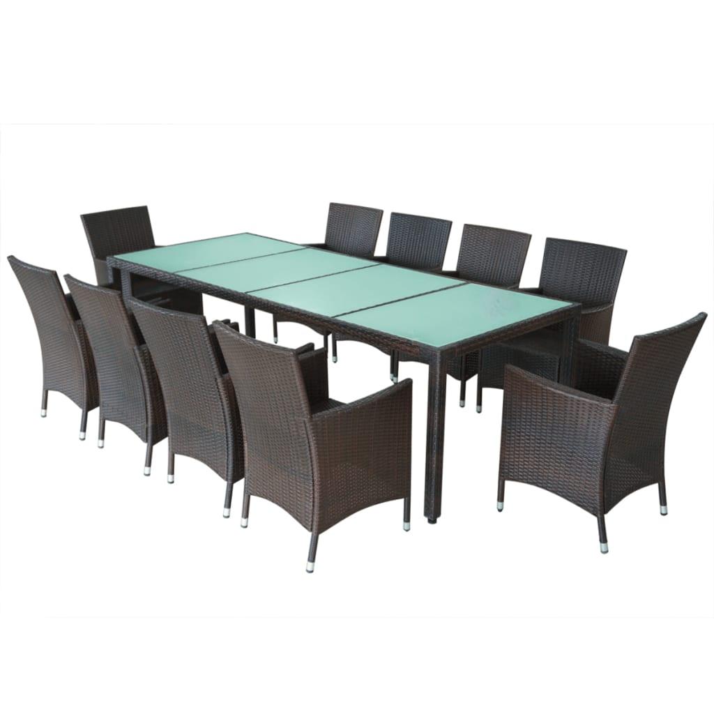 11 Piece Patio Dining Set with Cushions Poly Rattan Brown at Set Shop and Smile