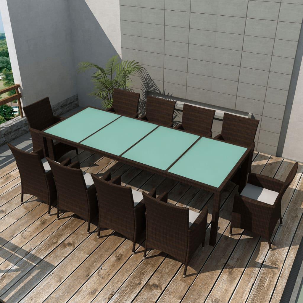 11 Piece Patio Dining Set with Cushions Poly Rattan Brown at Set Shop and Smile