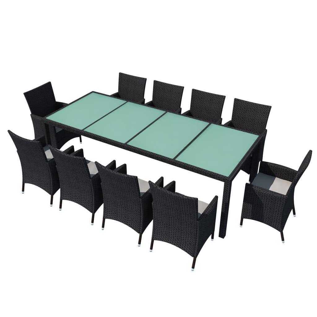 11 Piece Patio Dining Set with Cushions Poly Rattan Black at Set Shop and Smile