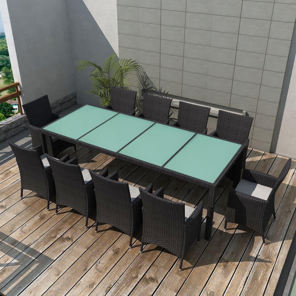 11 Piece Patio Dining Set with Cushions Poly Rattan Black at Set Shop and Smile