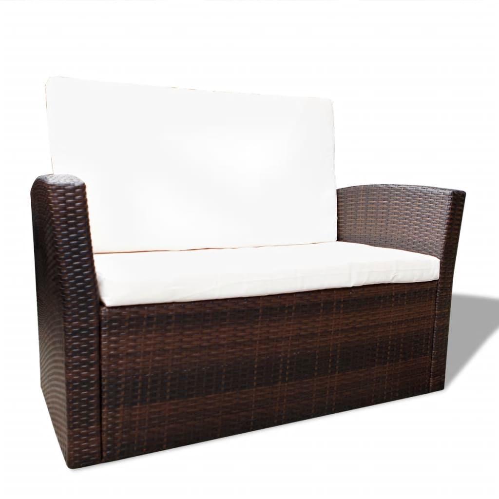 4 Piece Patio lounge set with Cushions Poly Rattan Brown at Set Shop and Smile