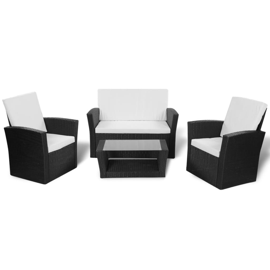 4 Piece Patio lounge set with Cushions Poly Rattan Black at Set Shop and Smile