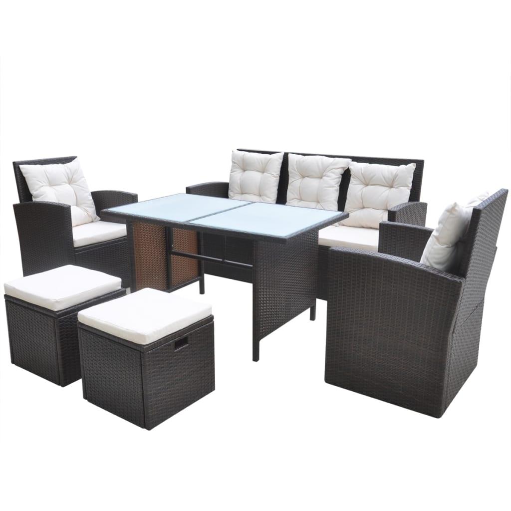 6 Piece Patio Dining Set with Cushions Poly Rattan Brown at Set Shop and Smile