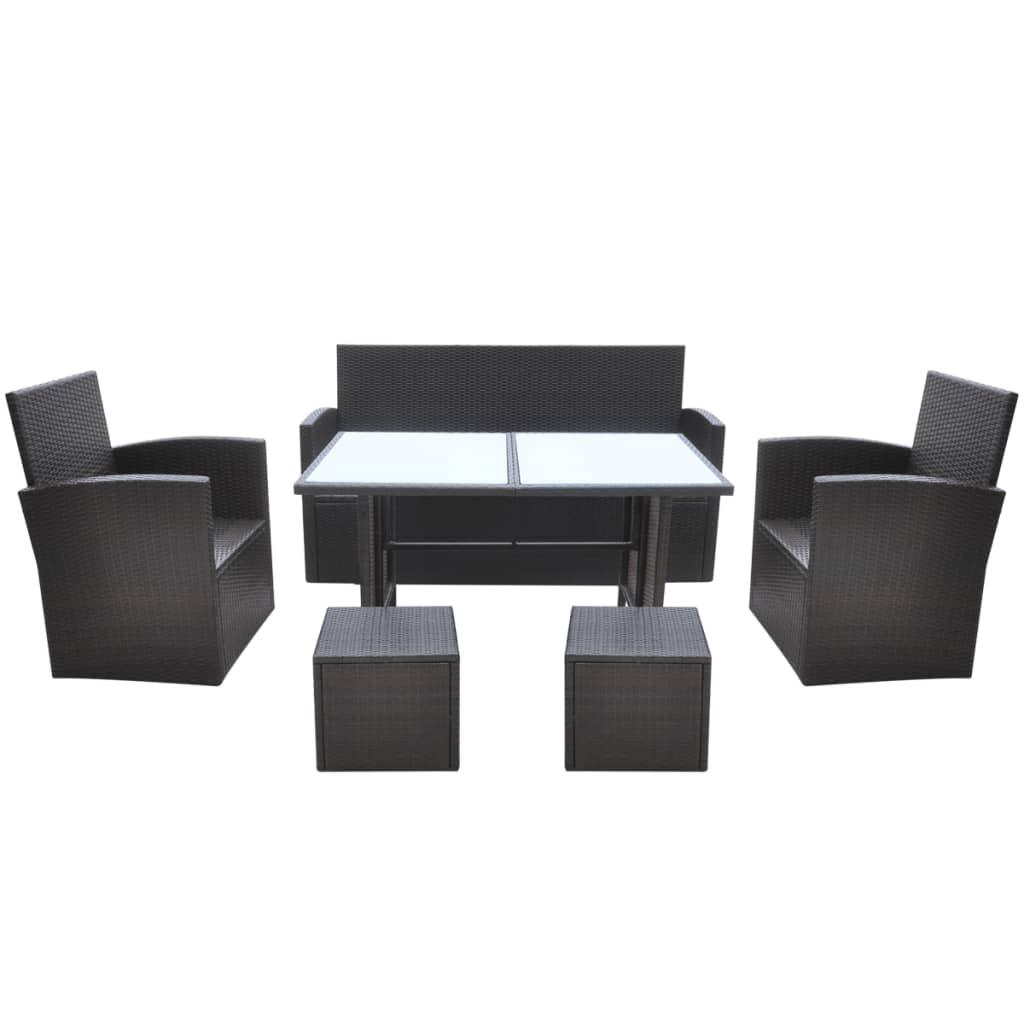 6 Piece Patio Dining Set with Cushions Poly Rattan Brown at Set Shop and Smile