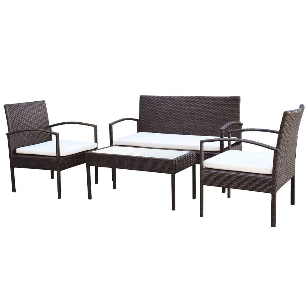 4 Piece Patio Lounge Set with Cushions Poly Rattan Brown at Set Shop and Smile