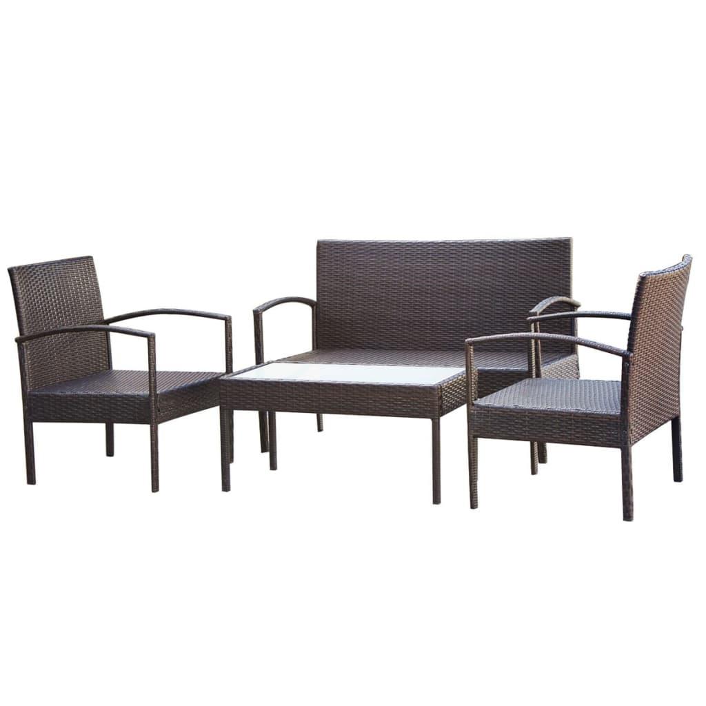 4 Piece Patio Lounge Set with Cushions Poly Rattan Brown at Set Shop and Smile