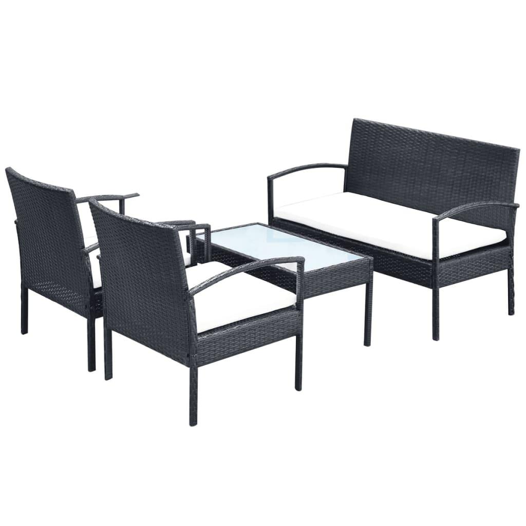 4 Piece Patio Lounge Set with Cushions Poly Rattan Black at Set Shop and Smile
