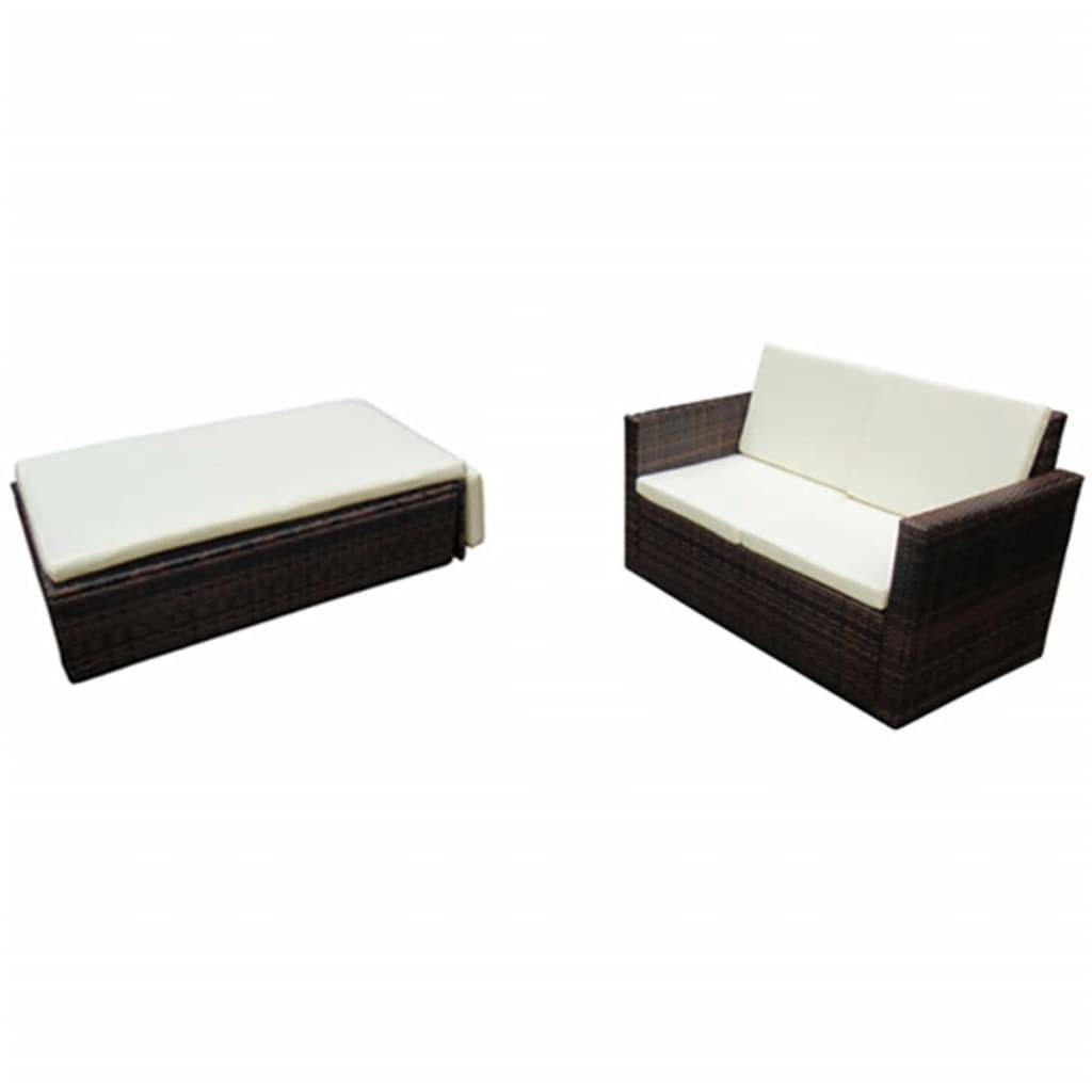 2 Piece Patio Lounge Set with Cushions Poly Rattan Brown at Set Shop and Smile