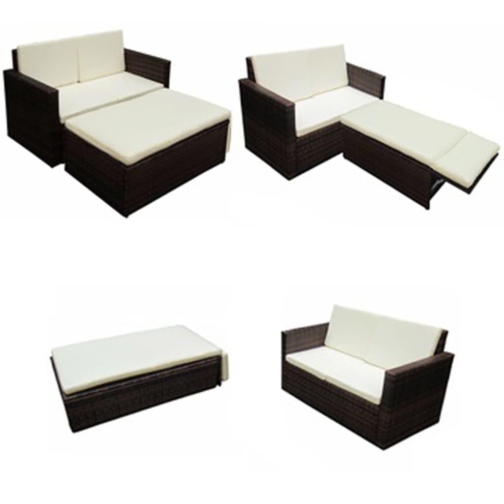 2 Piece Patio Lounge Set with Cushions Poly Rattan Brown at Set Shop and Smile