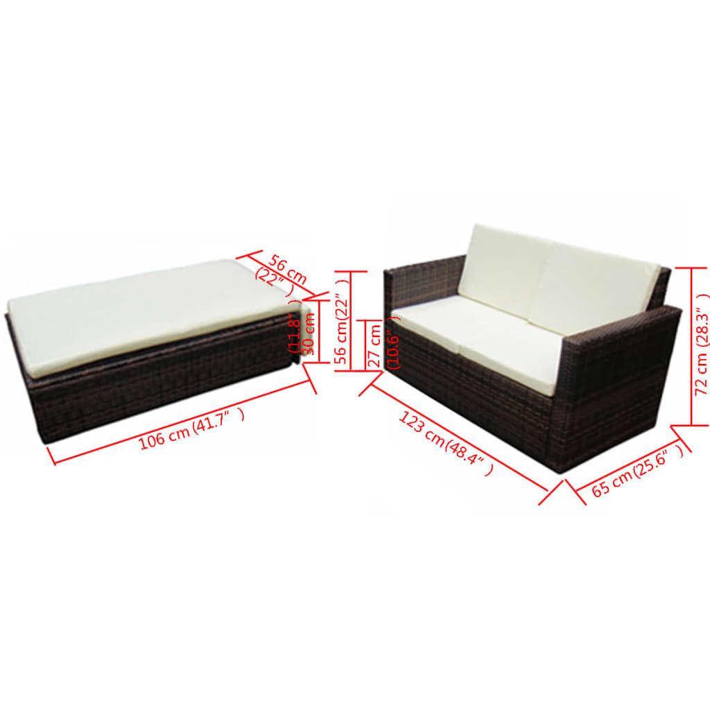 2 Piece Patio Lounge Set with Cushions Poly Rattan Brown at Set Shop and Smile