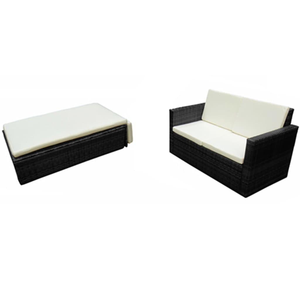 2 Piece Patio Lounge Set with Cushions Poly Rattan Black at Set Shop and Smile