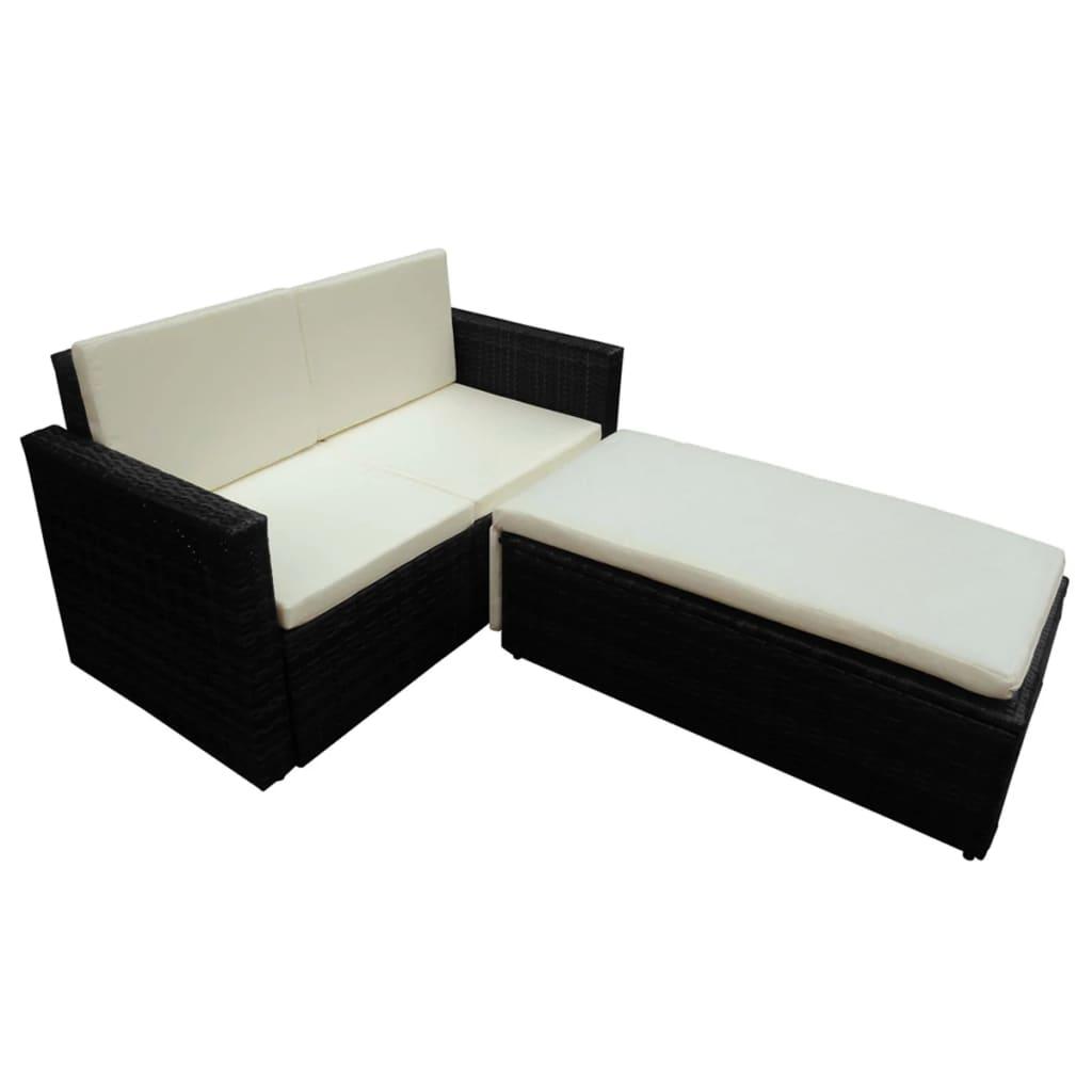 2 Piece Patio Lounge Set with Cushions Poly Rattan Black at Set Shop and Smile