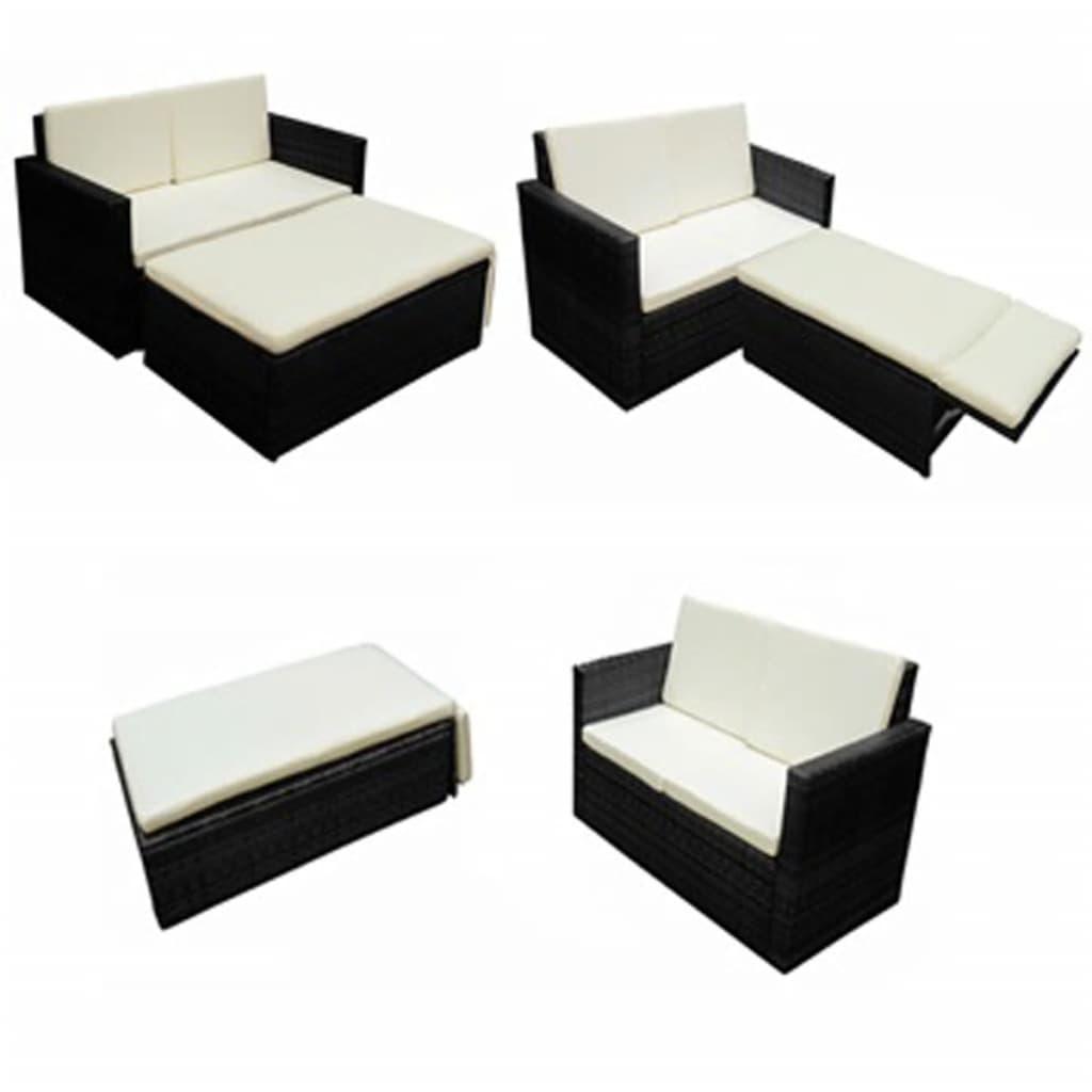2 Piece Patio Lounge Set with Cushions Poly Rattan Black at Set Shop and Smile