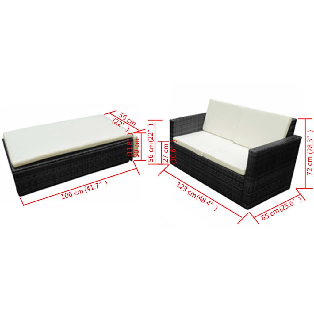 2 Piece Patio Lounge Set with Cushions Poly Rattan Black at Set Shop and Smile