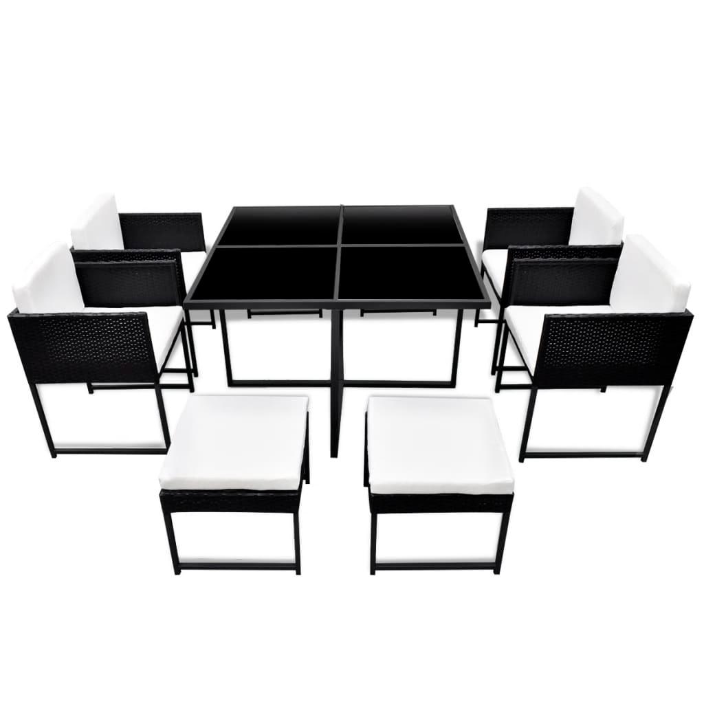 9 Piece Patio Dining Set with Cushions Poly Rattan Black at Set Shop and Smile