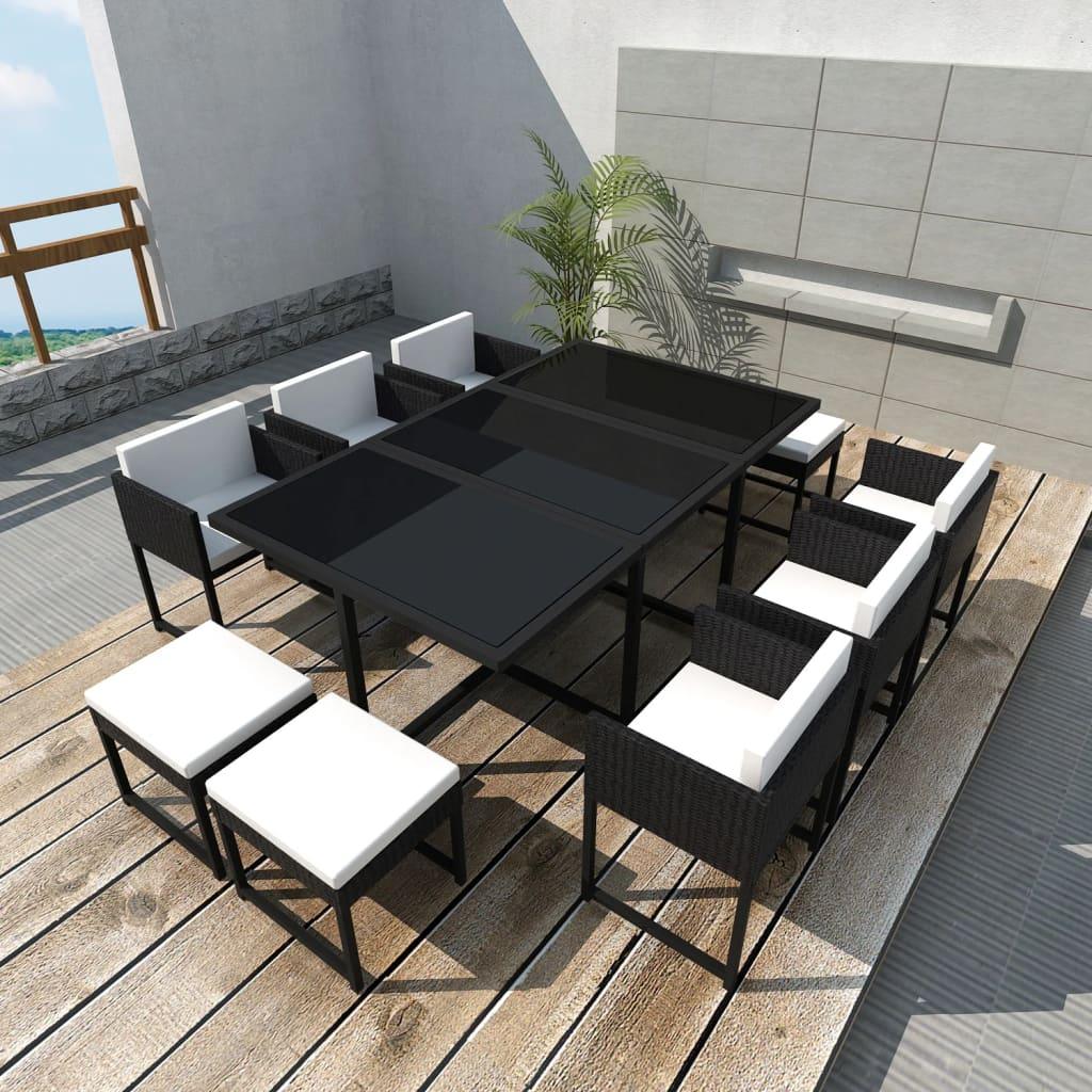 11 Piece Patio Dining Set with Cushions Poly Rattan Black at Set Shop and Smile
