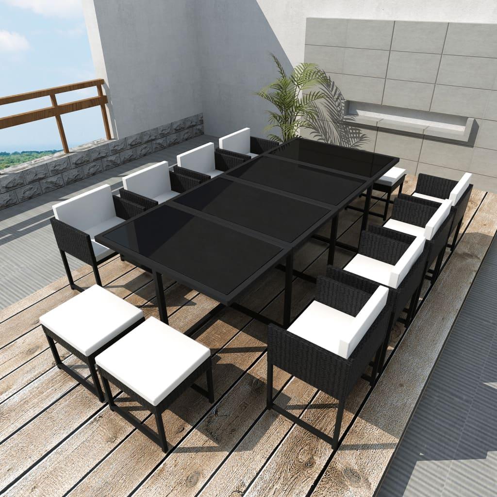 13 Piece Patio Dining Set with Cushions Poly Rattan Black at Set Shop and Smile