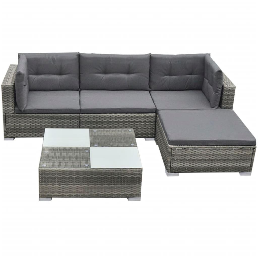 5 Piece Patio Lounge Set with Cushions Poly Rattan Gray at Set Shop and Smile