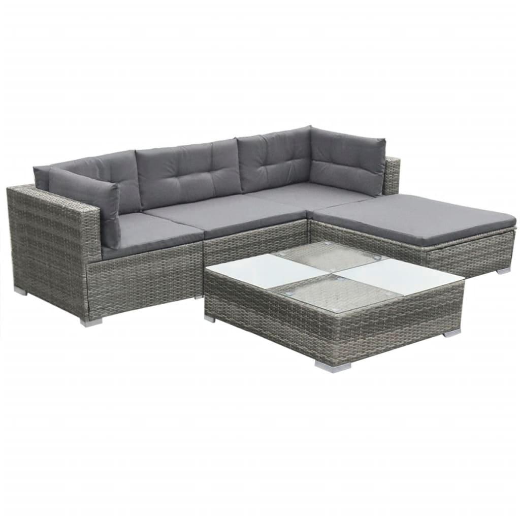 5 Piece Patio Lounge Set with Cushions Poly Rattan Gray at Set Shop and Smile