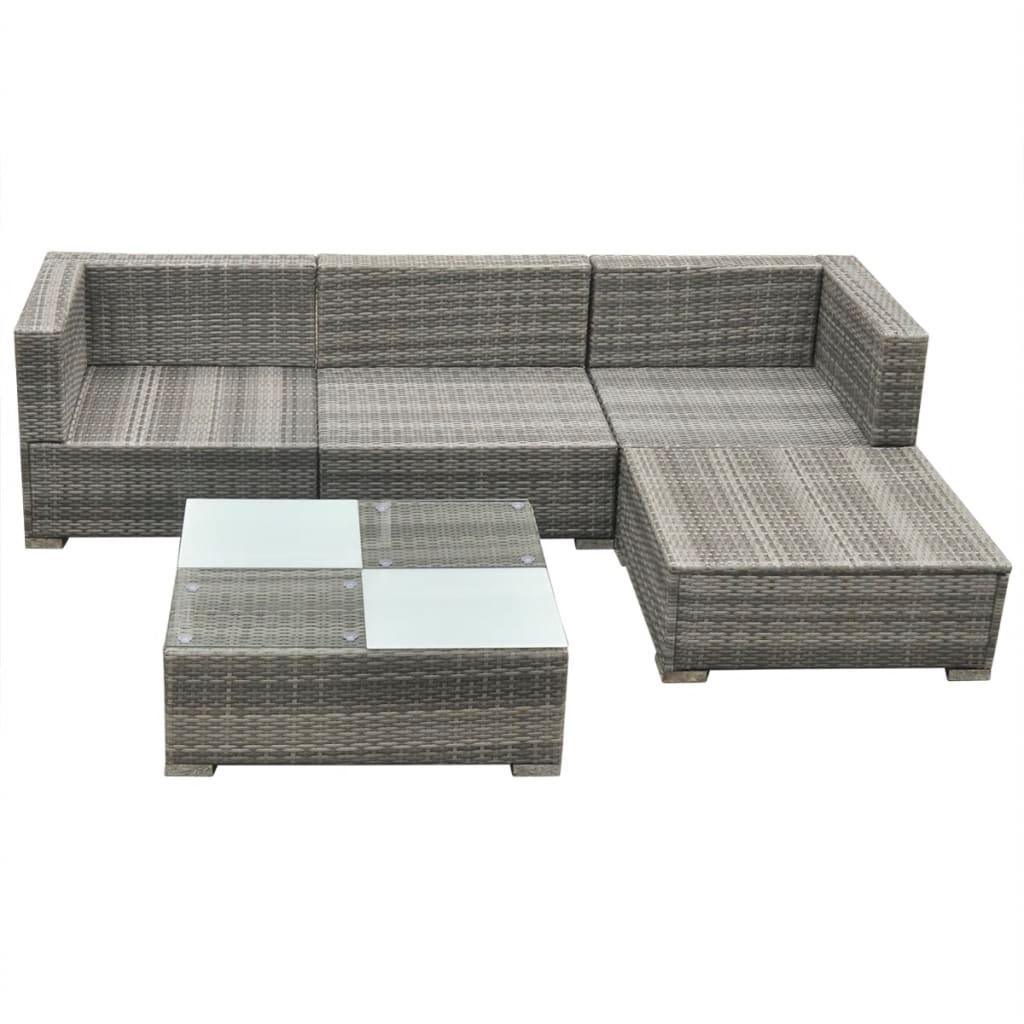 5 Piece Patio Lounge Set with Cushions Poly Rattan Gray at Set Shop and Smile