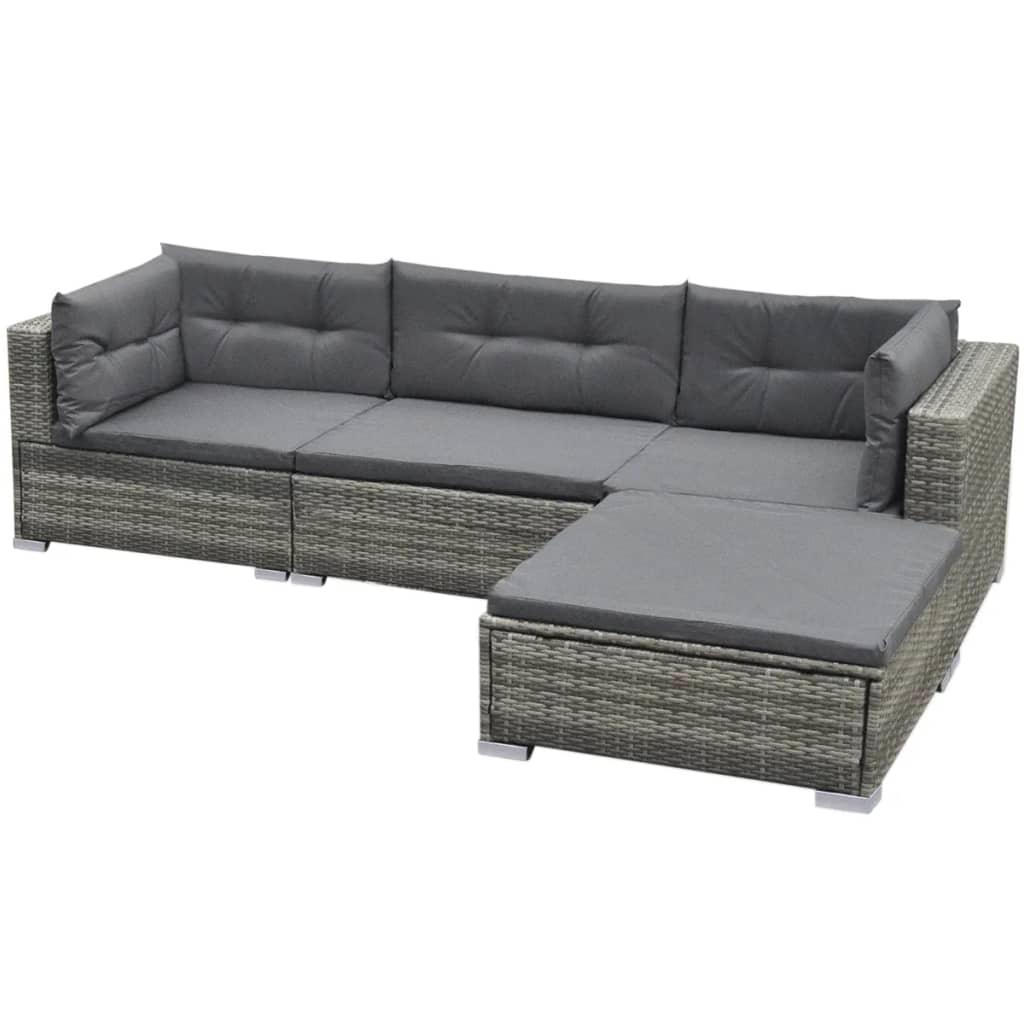 5 Piece Patio Lounge Set with Cushions Poly Rattan Gray at Set Shop and Smile