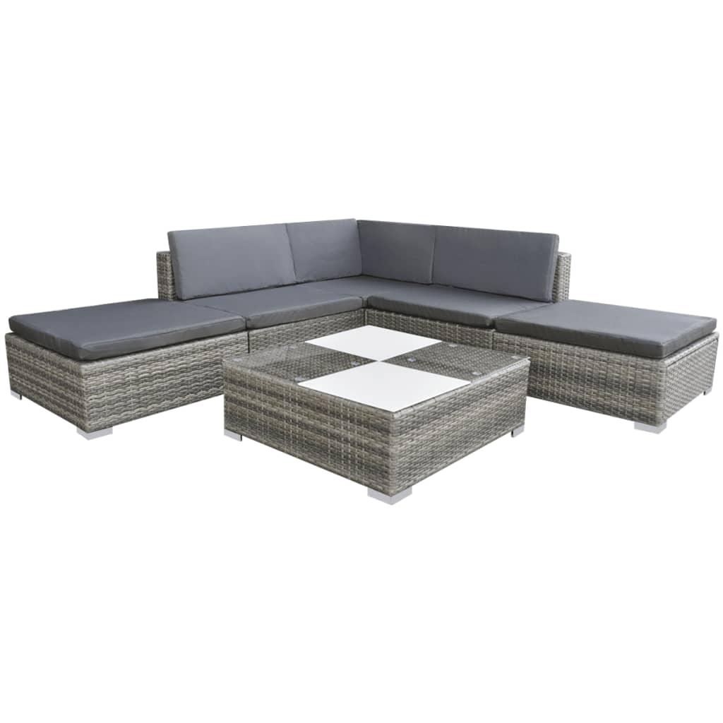 6 Piece Patio Lounge Set with Cushions Poly Rattan Gray at Set Shop and Smile