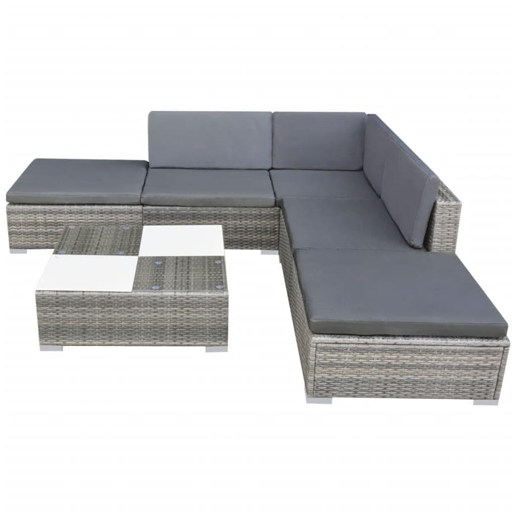 6 Piece Patio Lounge Set with Cushions Poly Rattan Gray at Set Shop and Smile