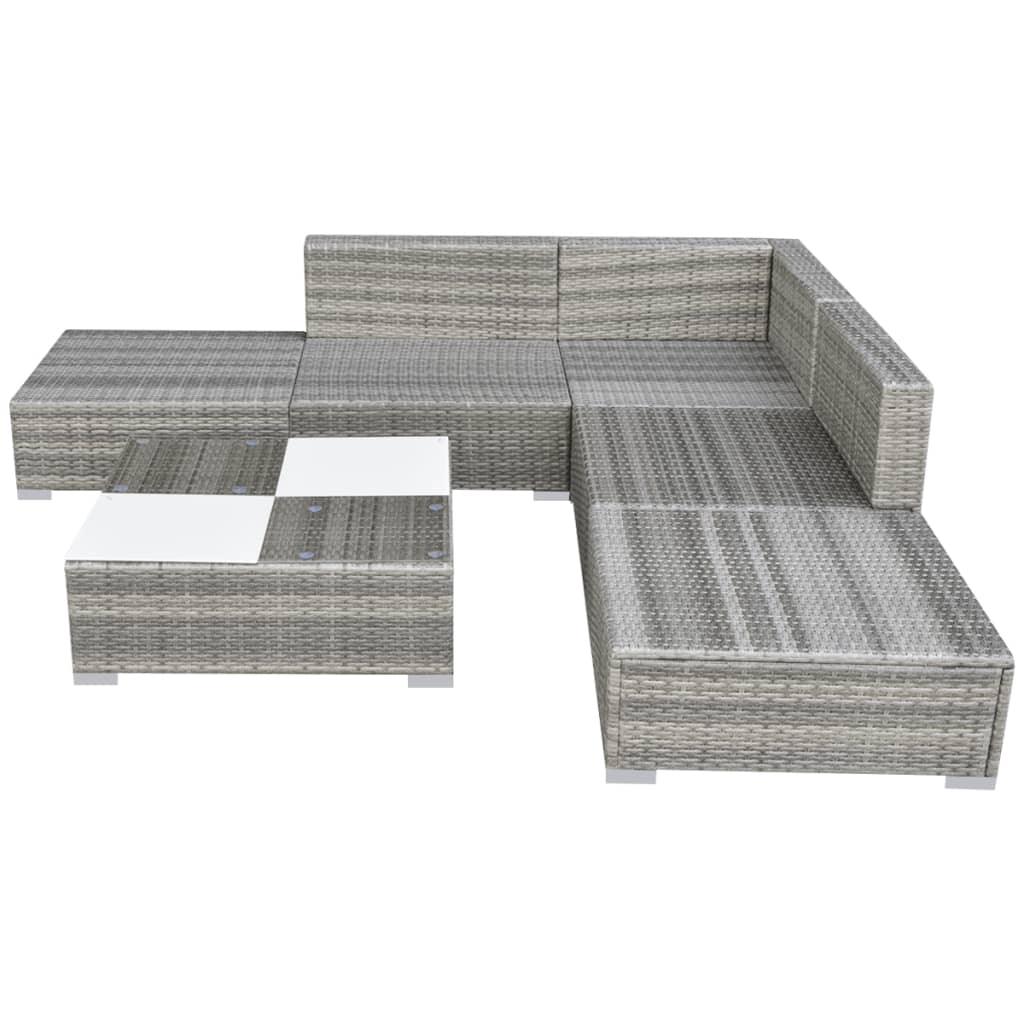 6 Piece Patio Lounge Set with Cushions Poly Rattan Gray at Set Shop and Smile
