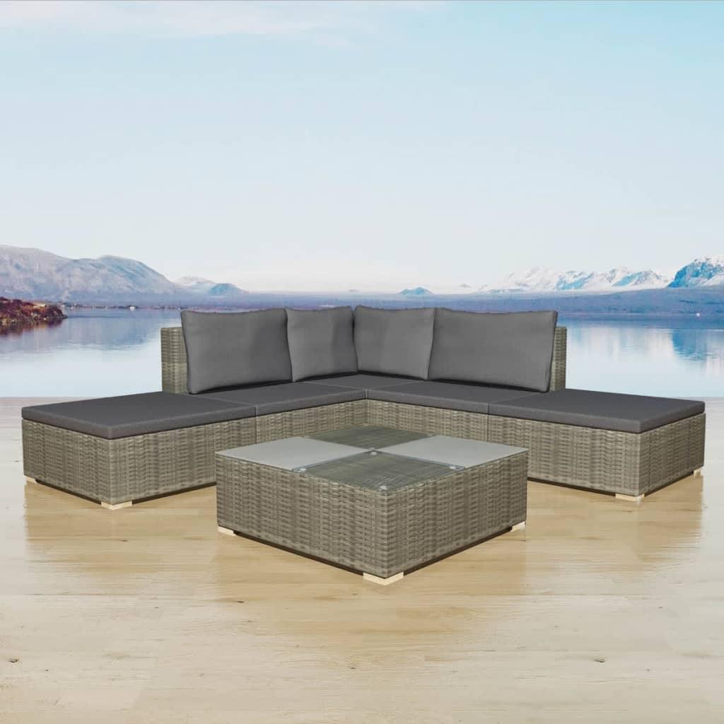 6 Piece Patio Lounge Set with Cushions Poly Rattan Gray at Set Shop and Smile