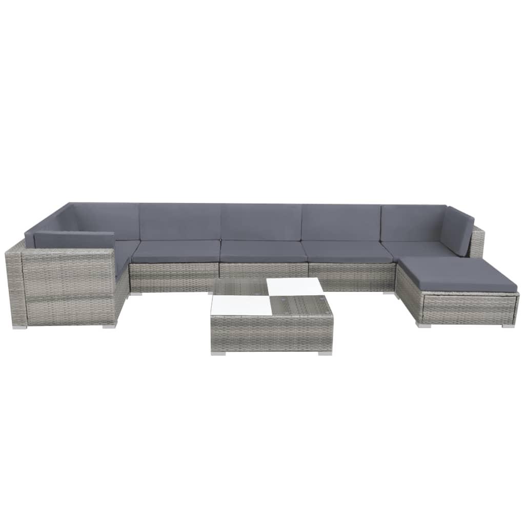 8 Piece Patio Lounge Set with Cushions Poly Rattan Gray at Set Shop and Smile