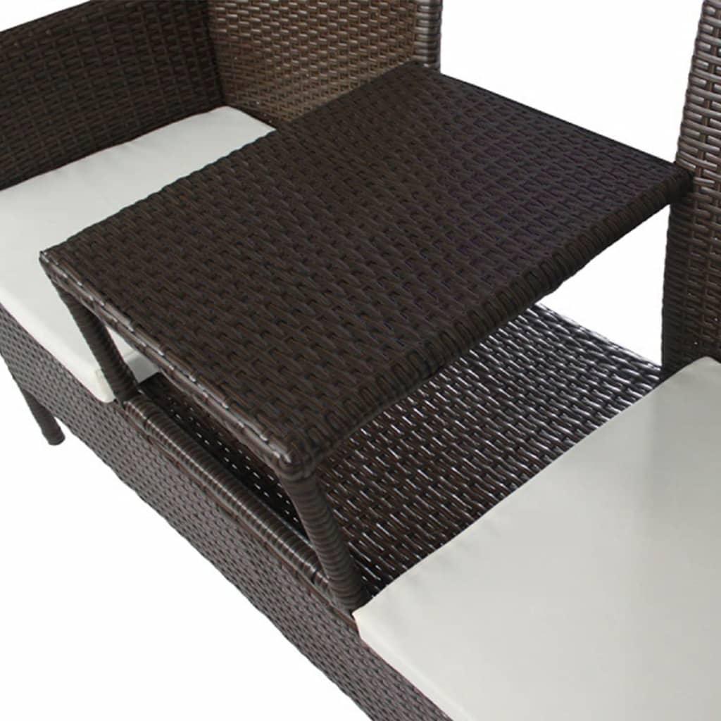2-Seater Patio Sofa with Tea Table Poly Rattan Brown at Set Shop and Smile