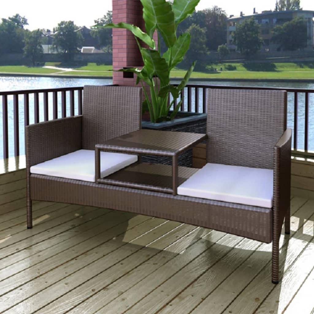 2-Seater Patio Sofa with Tea Table Poly Rattan Brown at Set Shop and Smile