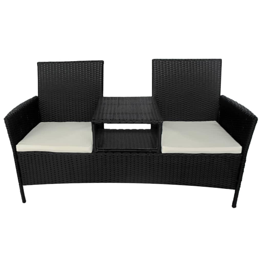 2-Seater Patio Sofa with Tea Table Poly Rattan Black at Set Shop and Smile
