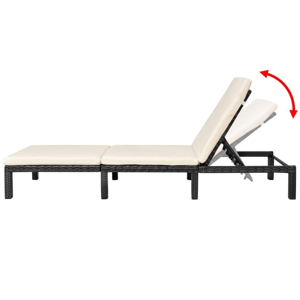Sun Lounger with Cushion Poly Rattan Black at Set Shop and Smile
